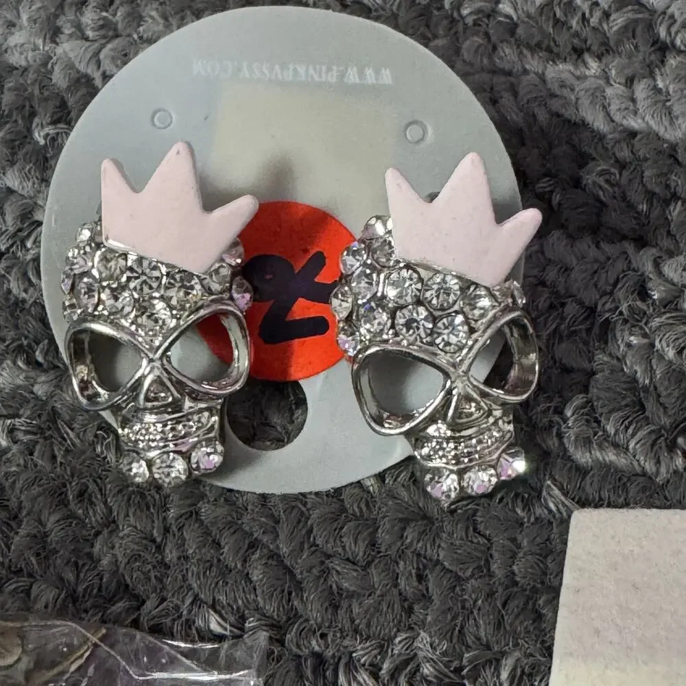 Skull Earrings Lot Gothic Rhinestone Skull Studs & Dangle Earrings Punk Y2K